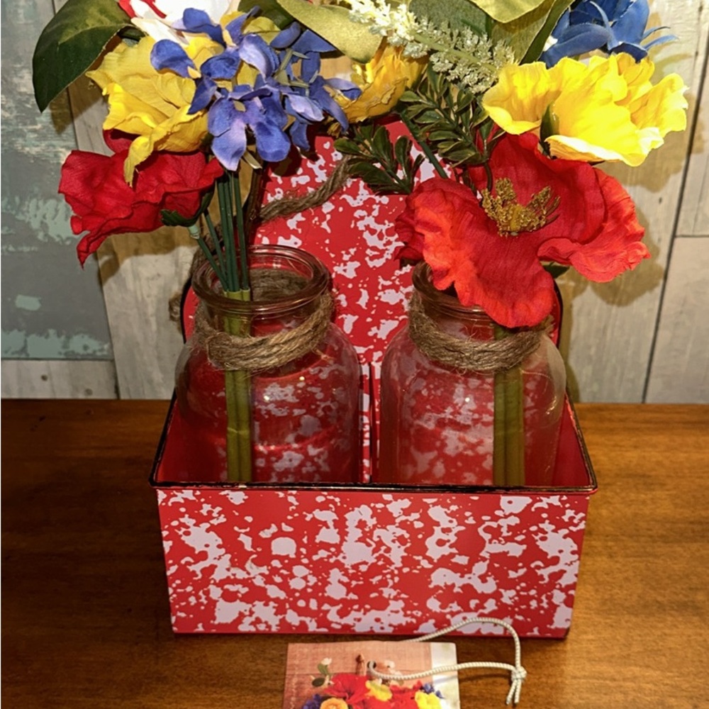 The Pioneer Woman Red Floral Arrangement with Blue and Yellow Accents